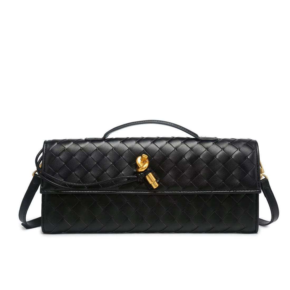 2025 New Trendy Woven Long Clutch with shoulder strap Purse bag luxury women bag(BLACK)