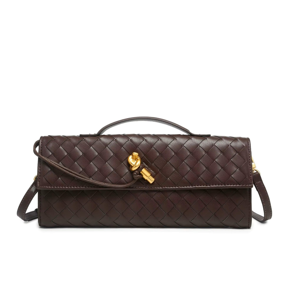 2025 New Trendy Woven Long Clutch purse with shoulder strap bag luxury women bag( coffee)