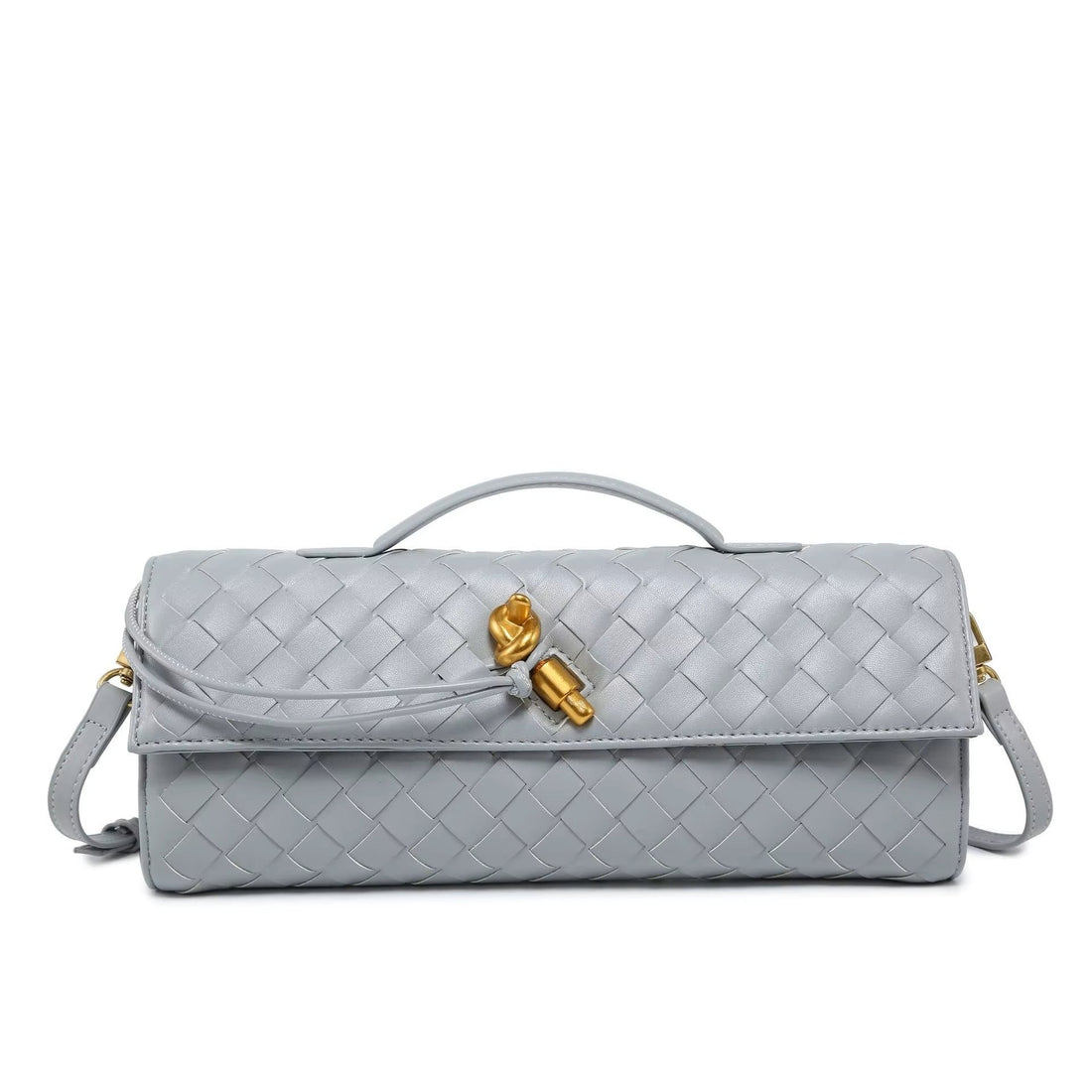 2025 New Trendy Woven Long Clutch with shoulder strap bag luxury women bag(Grey)